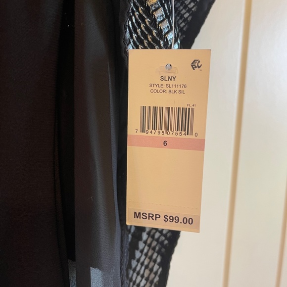 SLNY Capelet Black Sheath Dress Metallic Trim Womens Size 6 - Picture 7 of 11